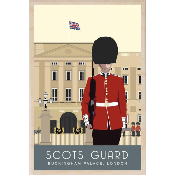 SCOTS GUARD-[wooden_postcard]-[london_transport_museum]-[original_illustration]THE WOODEN POSTCARD COMPANY